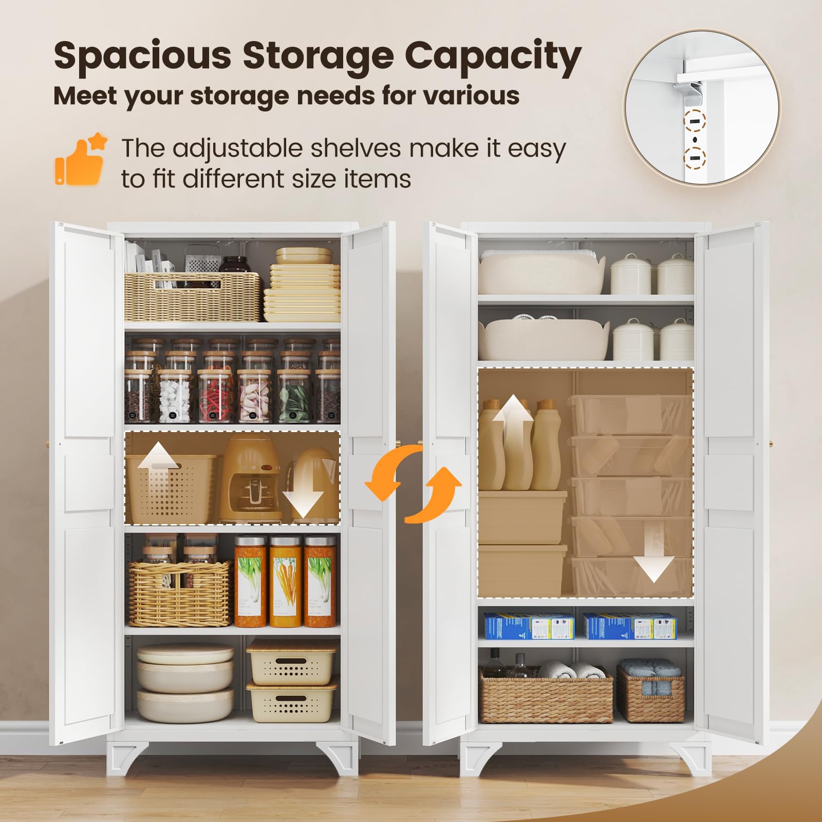 Amazon｜ホワイトキッチンパントリー収納キャビネット 食品収納